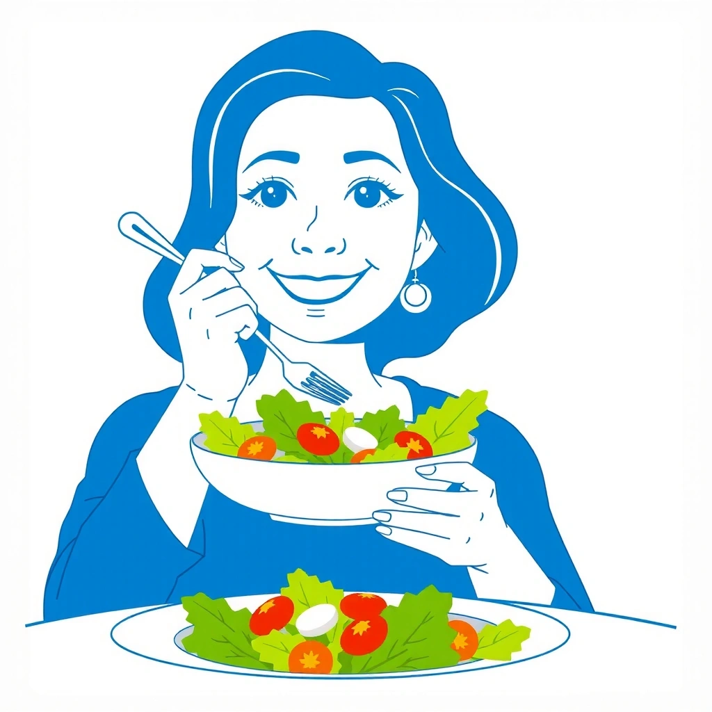 Illustrazione di una persona che mangia un'insalata sana