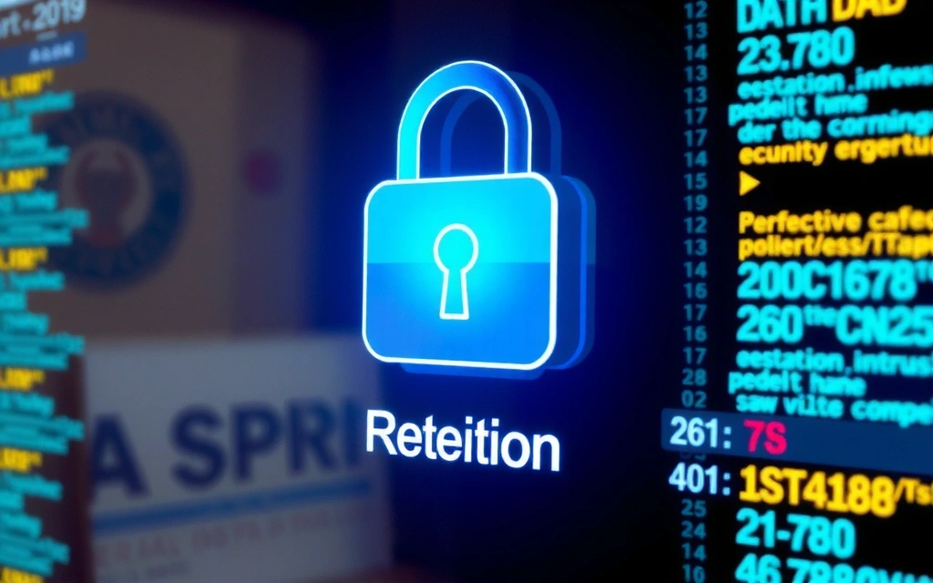 Un lucchetto digitale su uno schermo con dati, simboleggiante la sicurezza e la conservazione dei dati