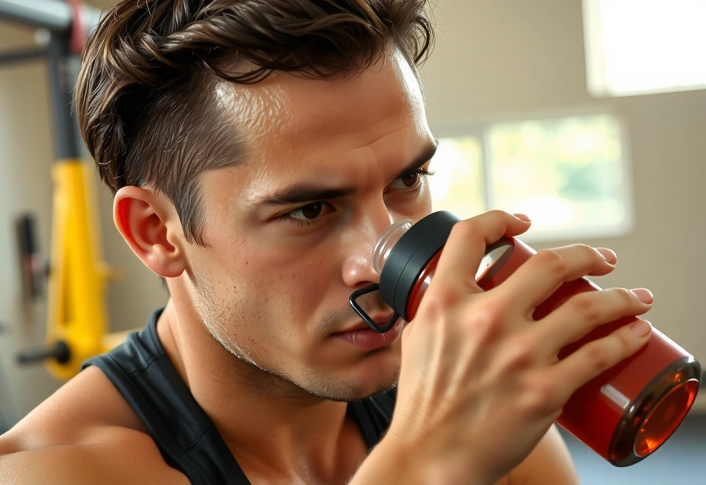 Atleta che si idrata con una borraccia dopo l'allenamento