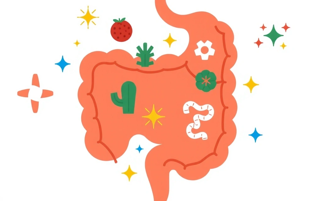 Illustrazione stilizzata dell'intestino con elementi sani