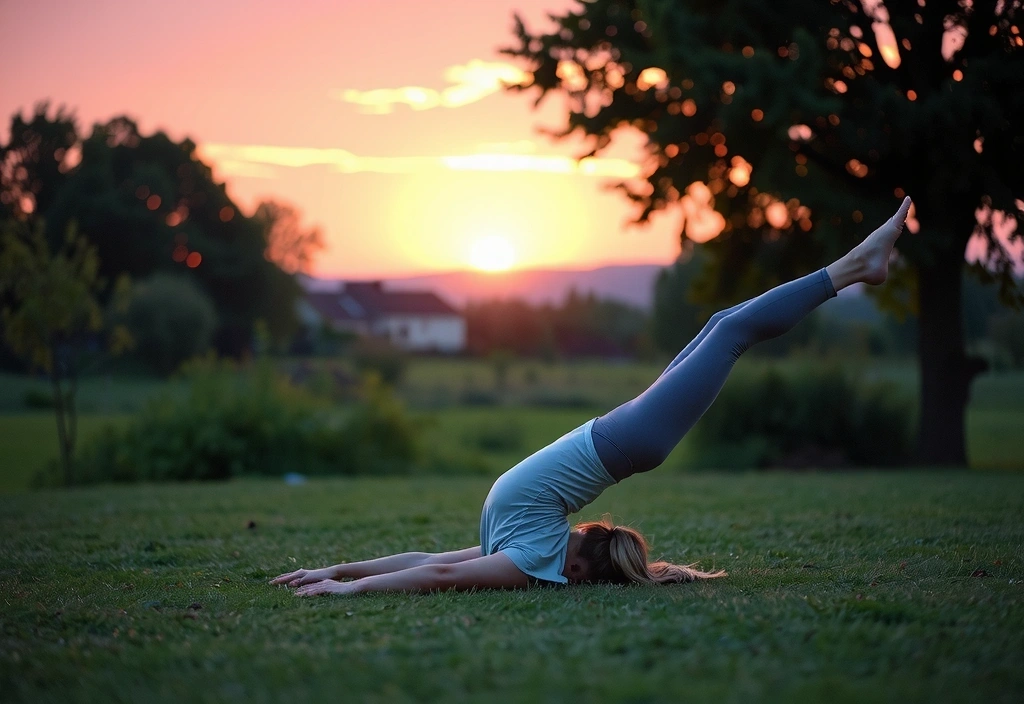 Persona che fa stretching all'aperto al tramonto