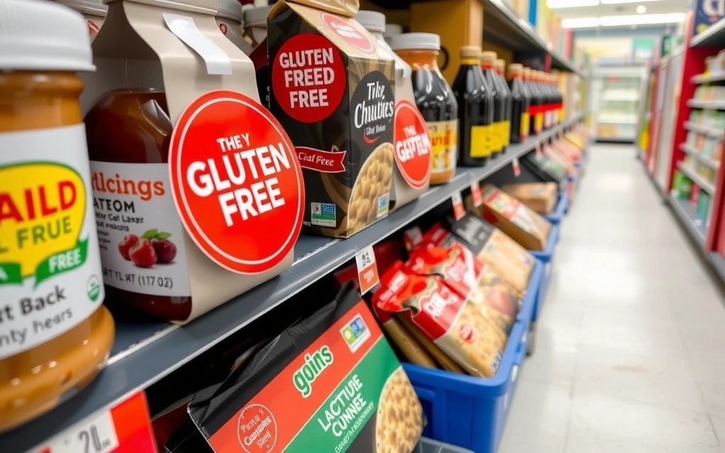 Vari alimenti con etichette 'senza glutine' e 'senza lattosio'
